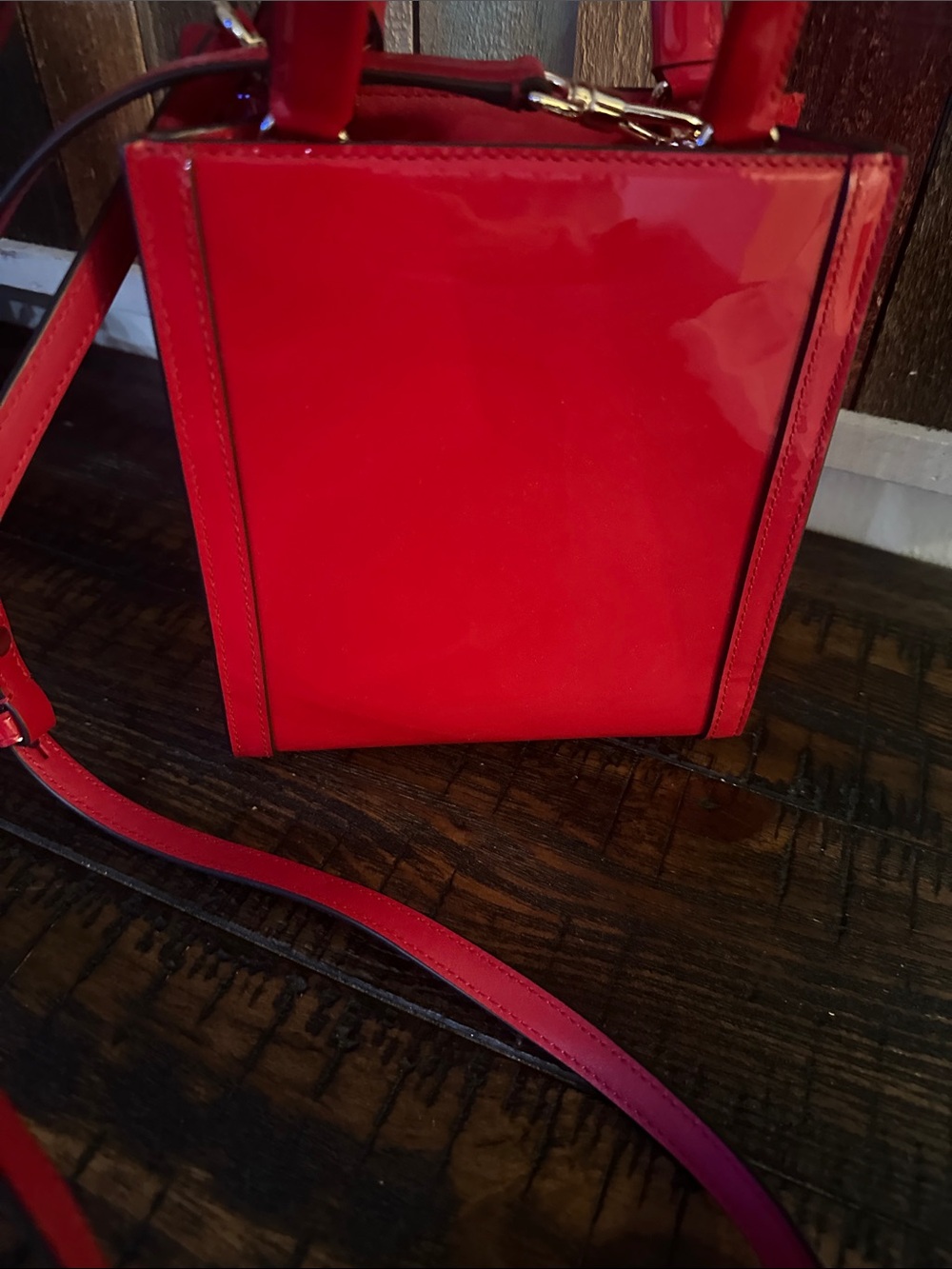 kate spade Red Patent Heart-Embossed Crossbody Bag - Picture 7 of 9